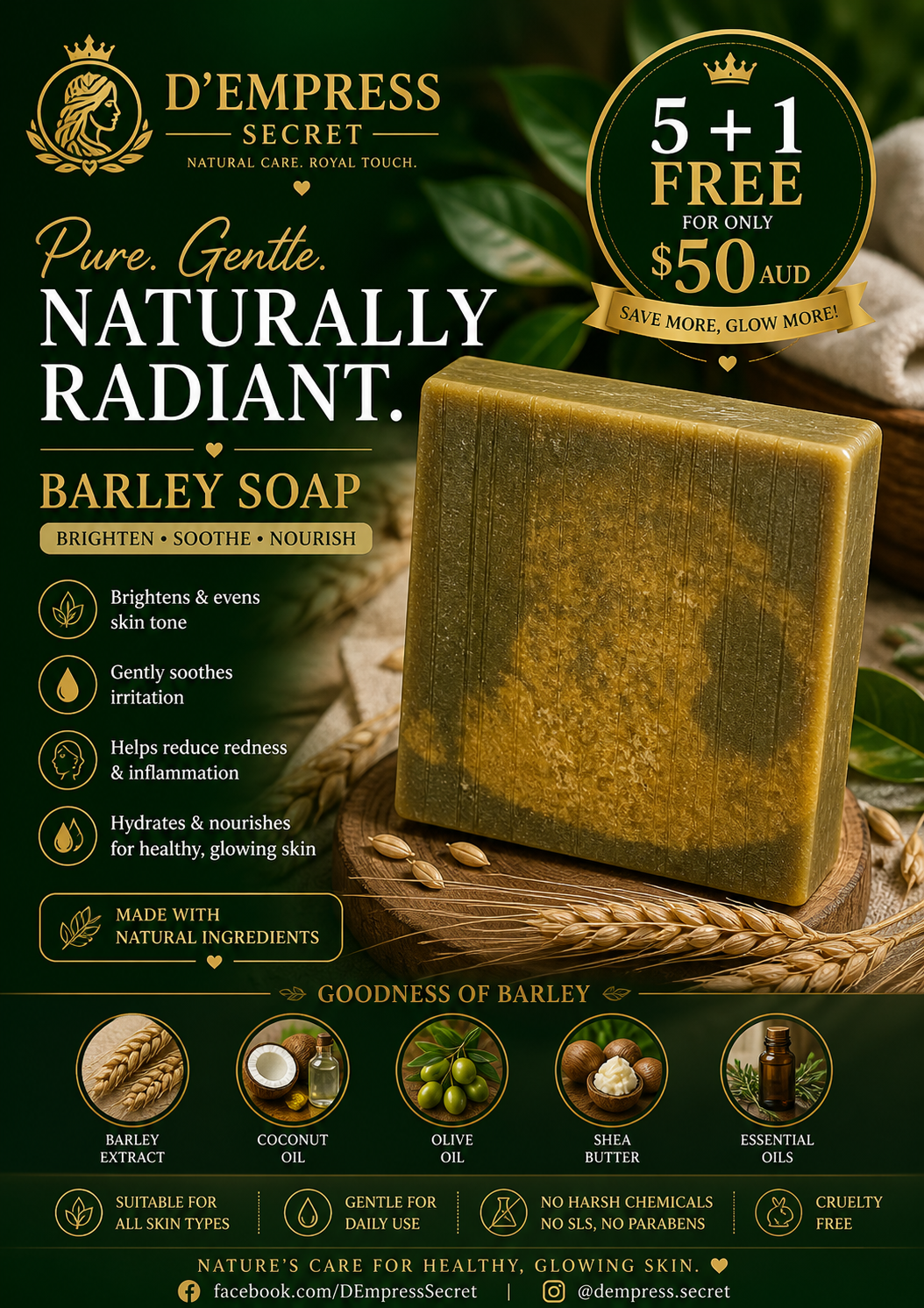🌿 Barley Tea Tree Milk Soap – 5+1 Bundle
